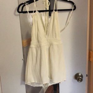Open back cream linen romper